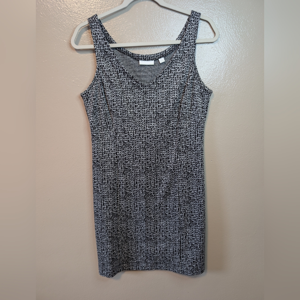 Ny & Company Black White Knit Sleeveless V-Neck Sheath Dress Medium